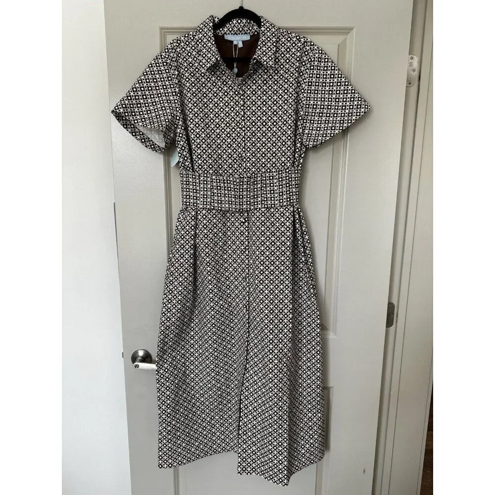 Hill House NWT The Carolina Shirt Dress Chocolate Circular Lattuce XL Midi - Picture 3 of 10